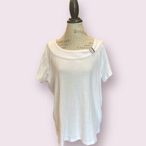 Rafaella Studio White 3/4 Sleeve Boat Neck Top w/Metal Accent Women's Size 2X